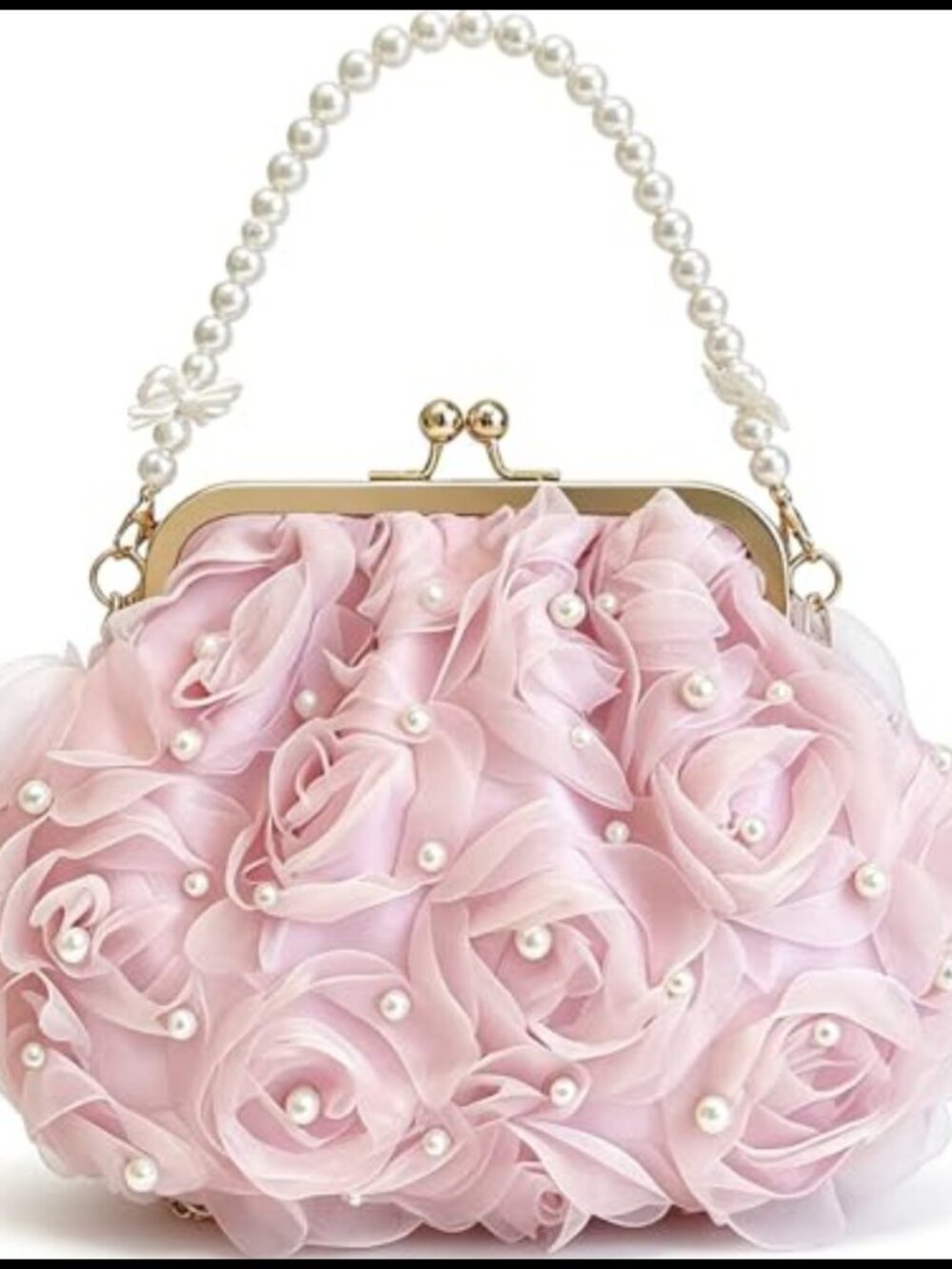 Pearl Floral Clutch Kiss Lock Evening Bag Metallic Trim Women's Handbag
